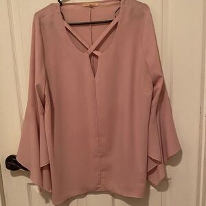 Gibson Latimer Dusty Rose Blouse with Fluted Sleeves